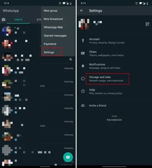 WhatsApp storage management settings